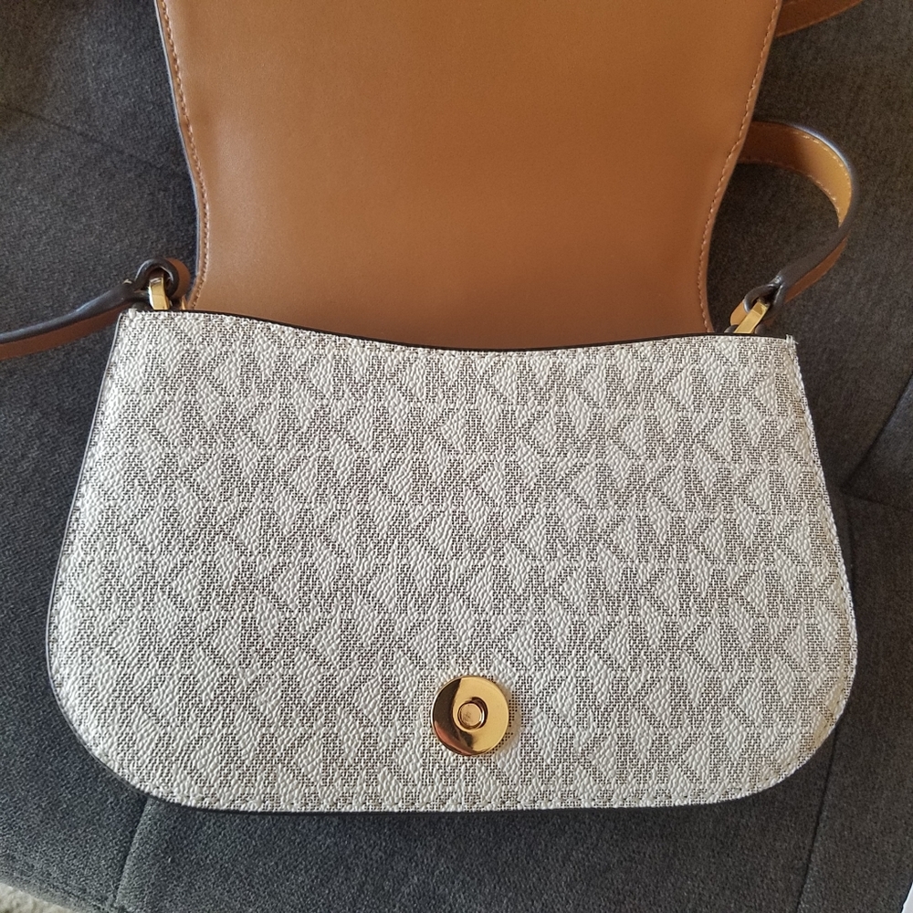 AUTHENTIC Michael Kors Lucie Leather Trim Small Logo Crossbody Bag NEW - Picture 10 of 16